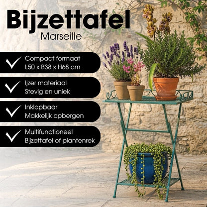 Bijzettafel inklapbaar 50x38x68 cm groen ijzer