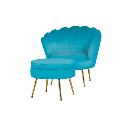 Round velvet pouf blue