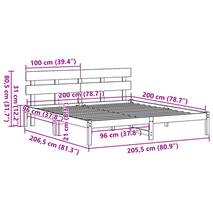 Bedframe met Hoofdbord Wit 200x200 cm Massief Hout