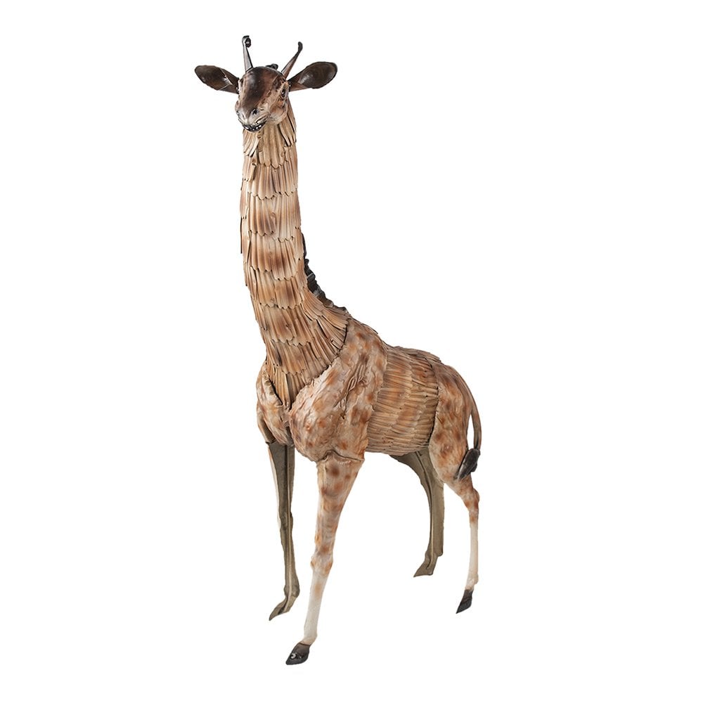 Beeld giraf 37x14x59 cm bruin ijzer