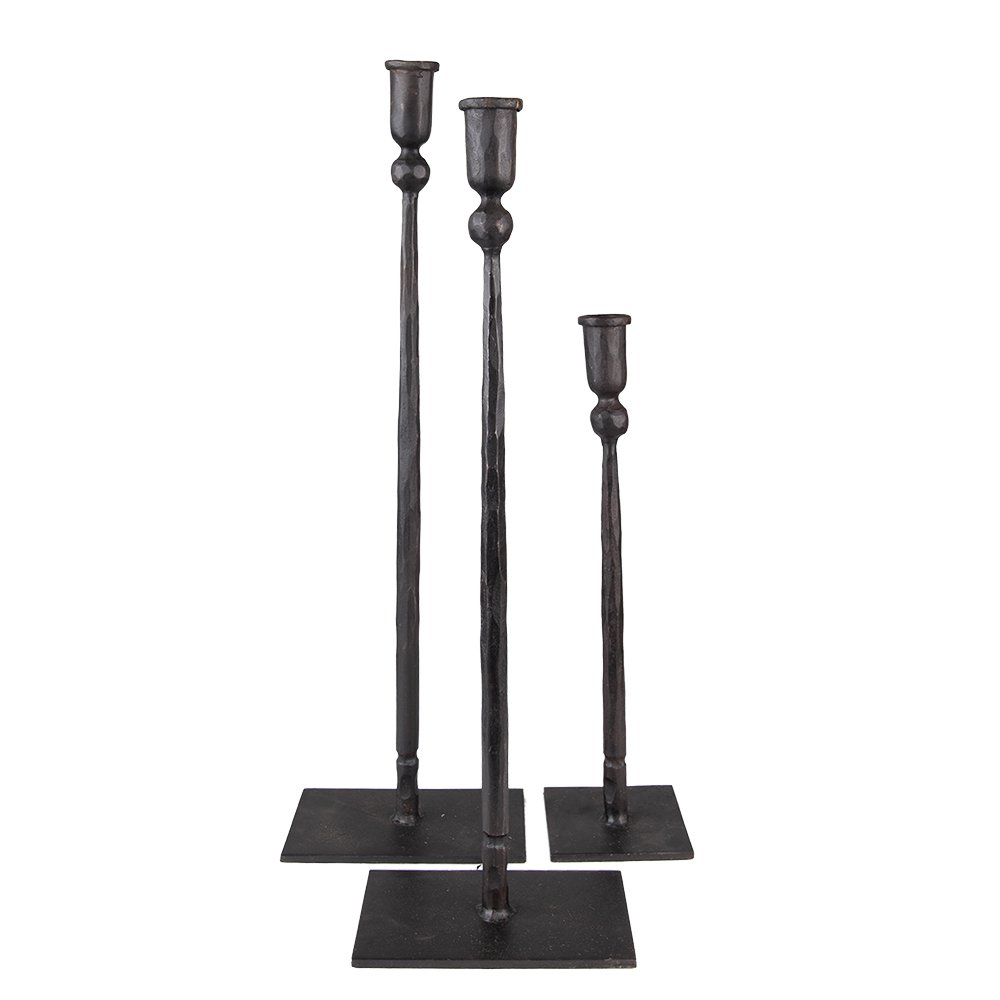 Candlestick Set of 3 35 / 49 / 52 cm Black Iron Candlestick