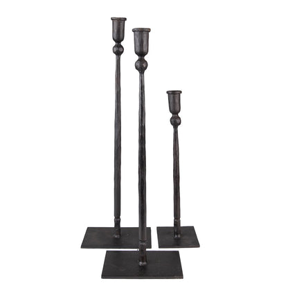 Candlestick Set of 3 35 / 49 / 52 cm Black Iron Candlestick