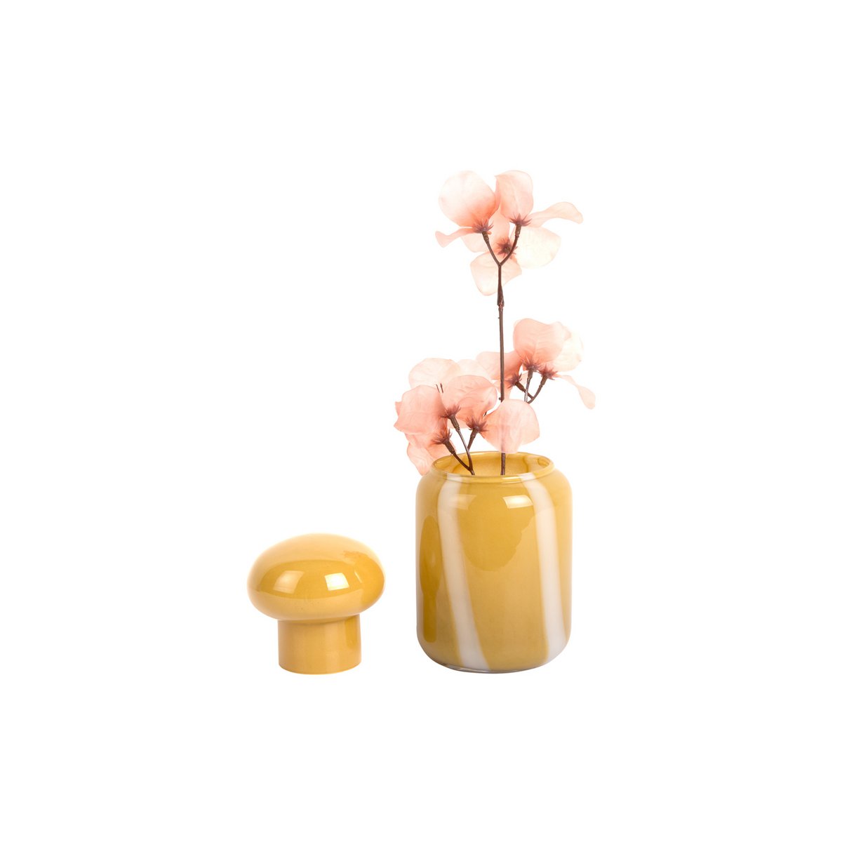 Vaas 19 cm glas geel wit streep