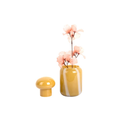 Vaas 19 cm glas geel wit streep
