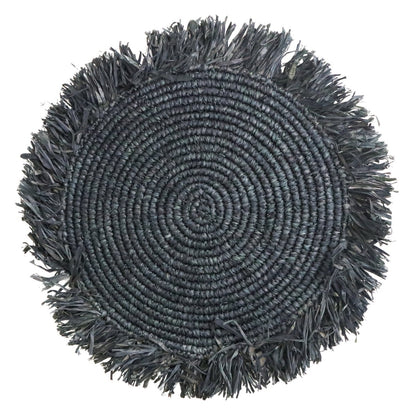 Placemat raffia 45 cm zwart met franjes