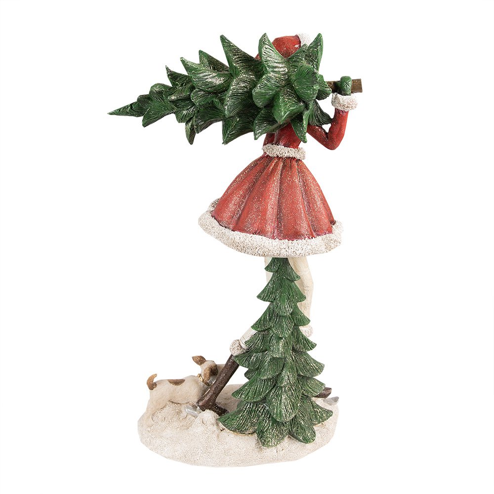 Kerstbeeld meisje 25x17x43 cm rood groen polyresin