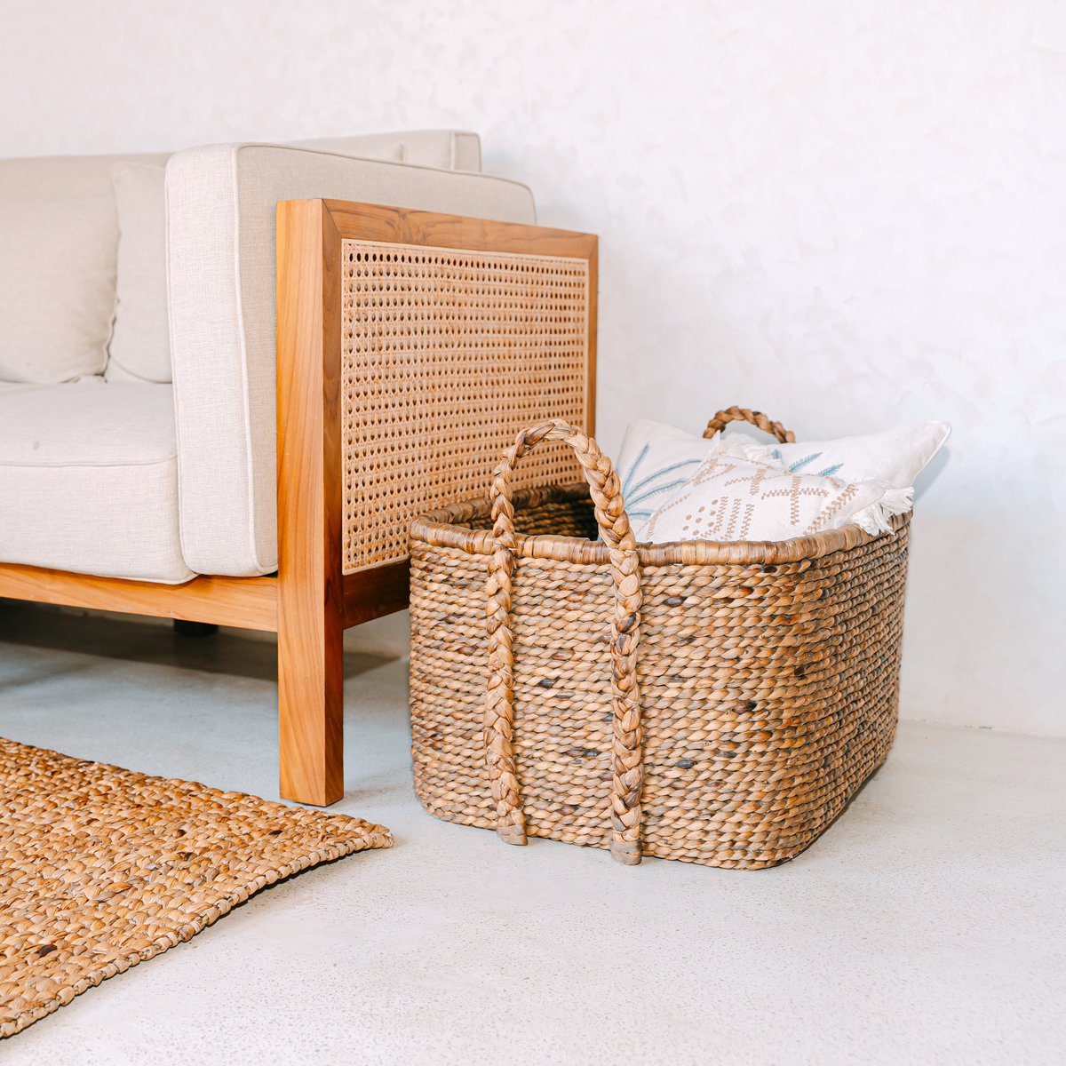 Mentari Extra Grote Vierkante Boho Wasmand Waterhyacint