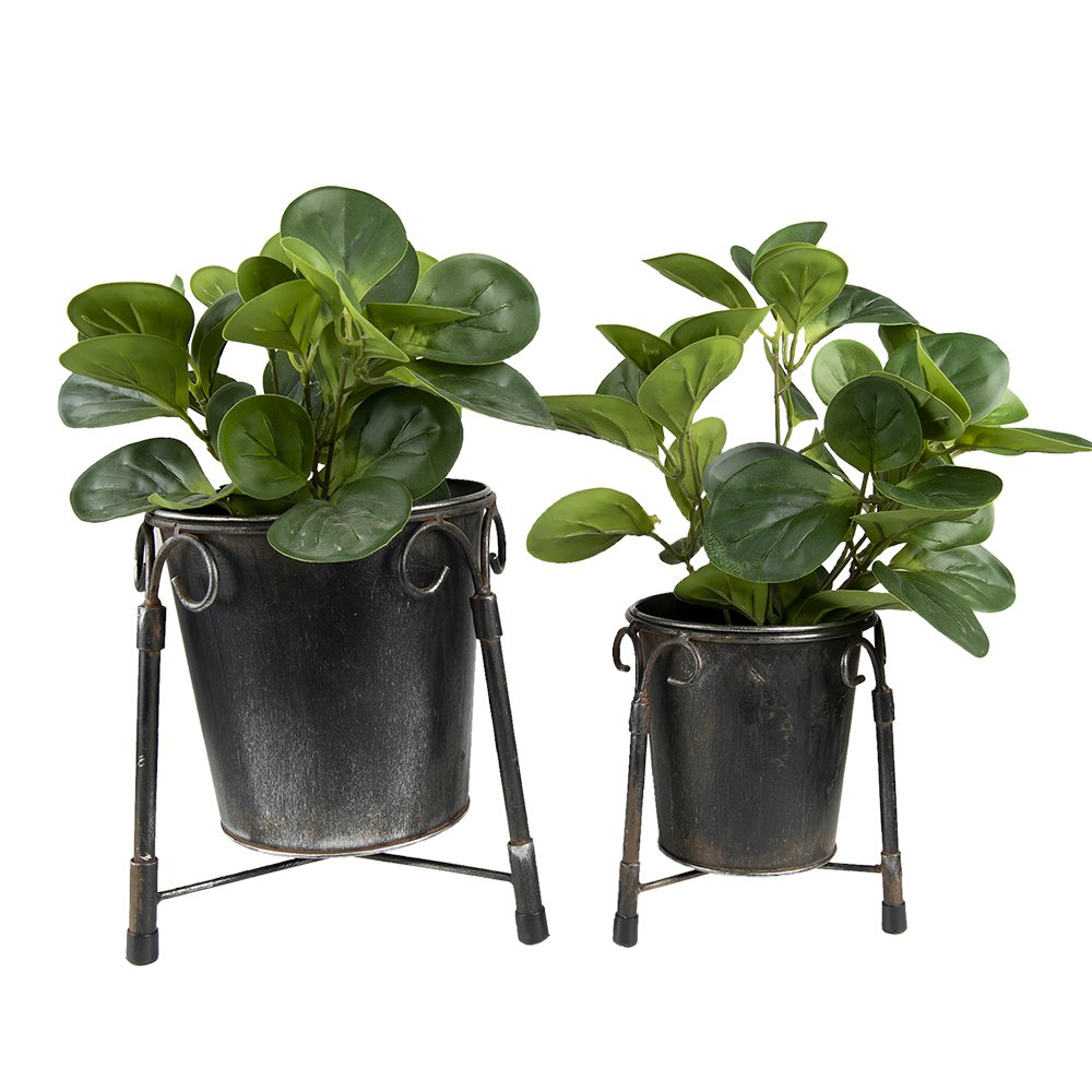 Bloempot set 2 stuks Ø17 Ø12 cm zwart ijzer