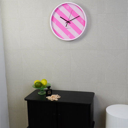 Wandklok roze gestreept 35x35 cm kunststof