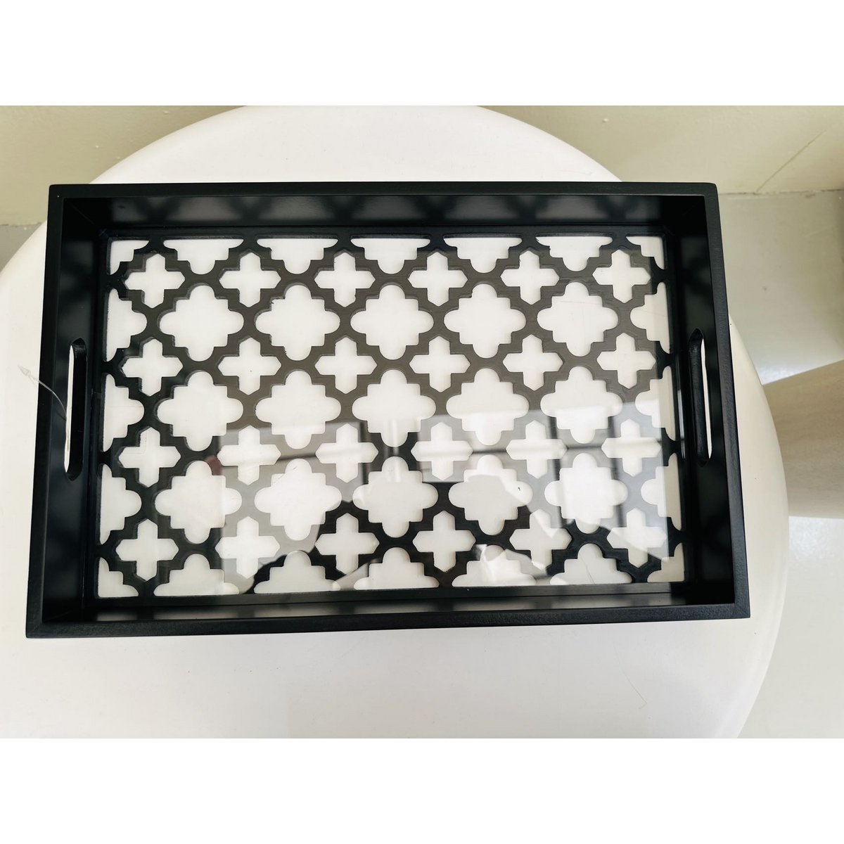 Dienblad hout glas zwart 40x30 cm