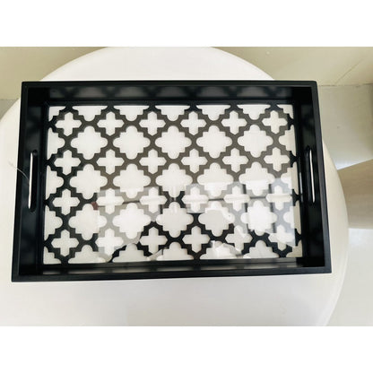 Dienblad hout glas zwart 40x30 cm