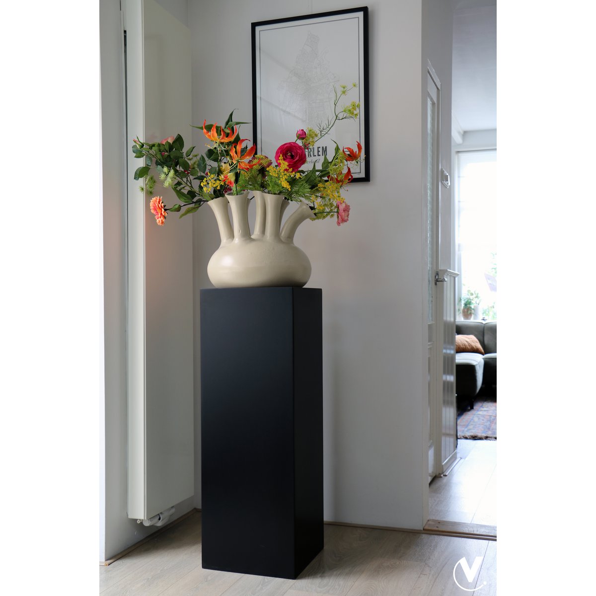 Zuil plantenbak 100 cm mat zwart MDF