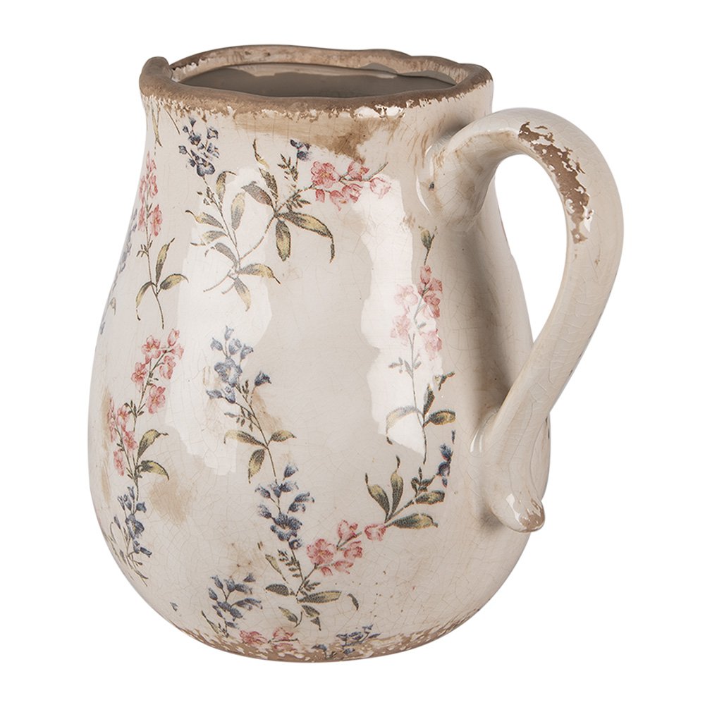 Decoratie Kan 21x16x20 cm Beige Roze Keramiek Bloemen Schenkkan