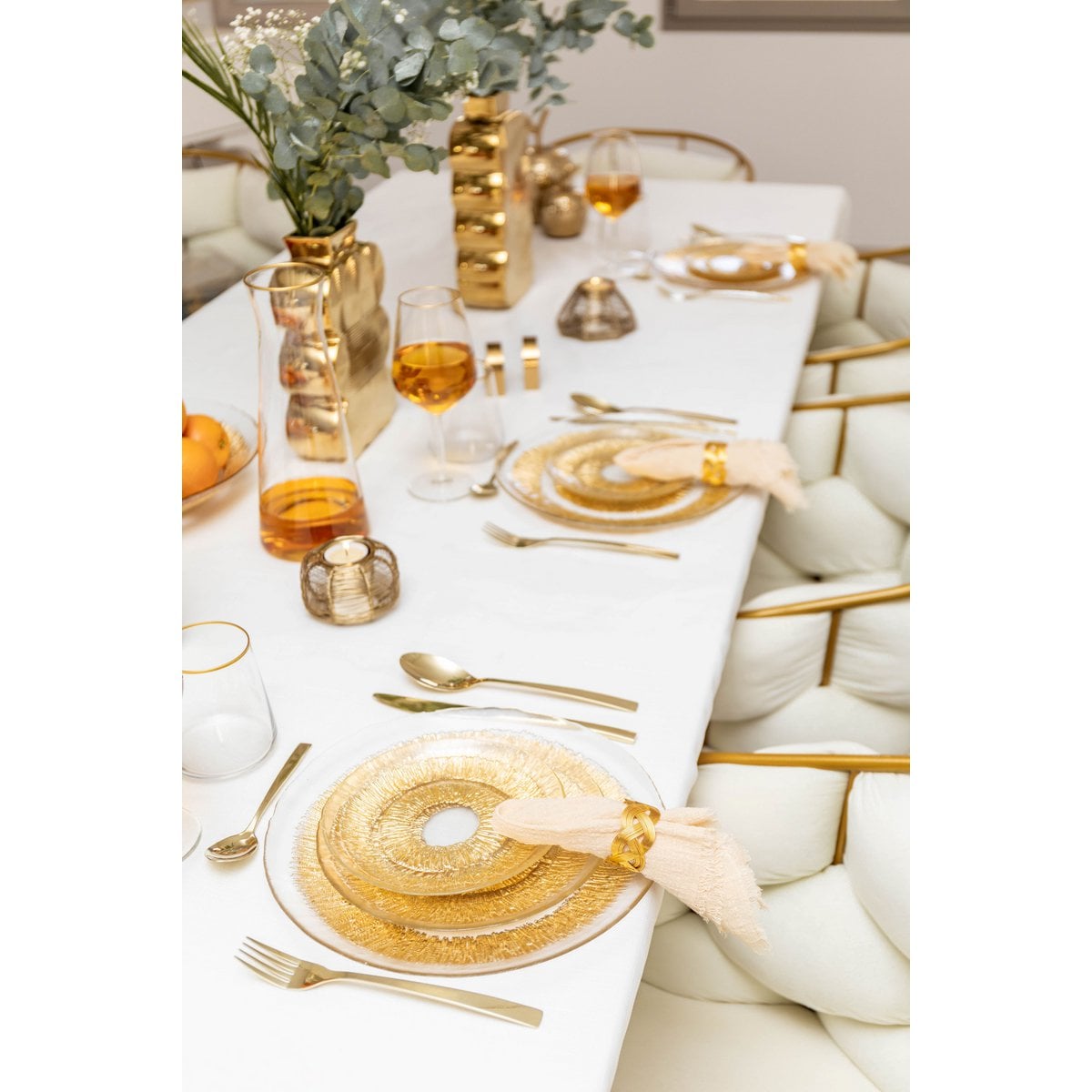 Gold flat plate in glass 28x28x2.5 cm - sun