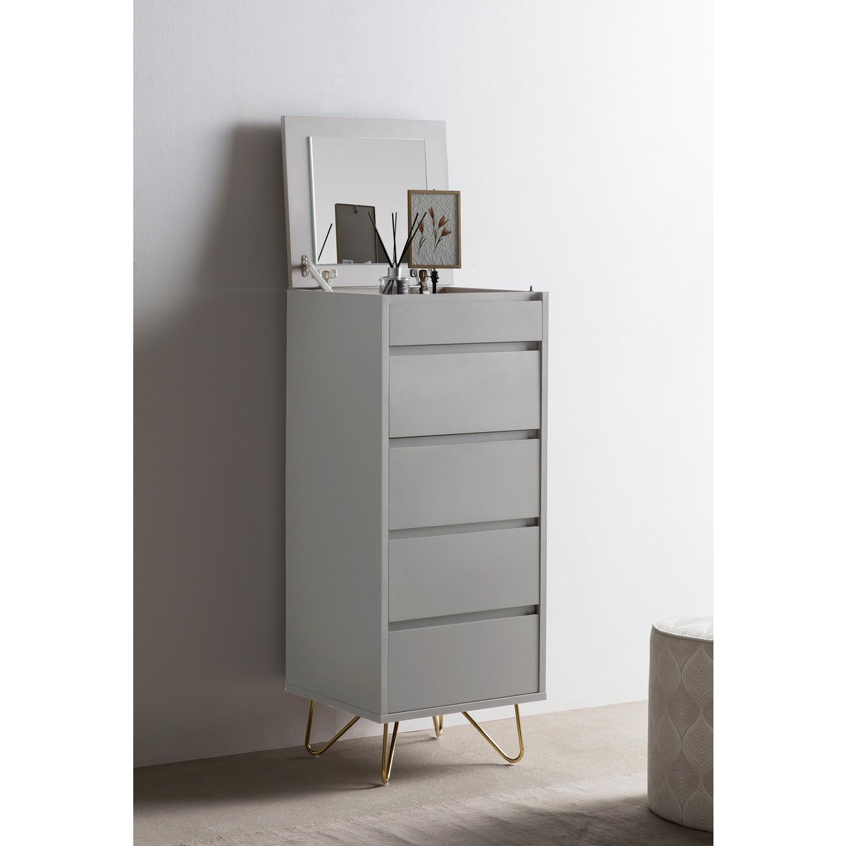 Ladekast 45x40x110 cm wit goud met spiegel