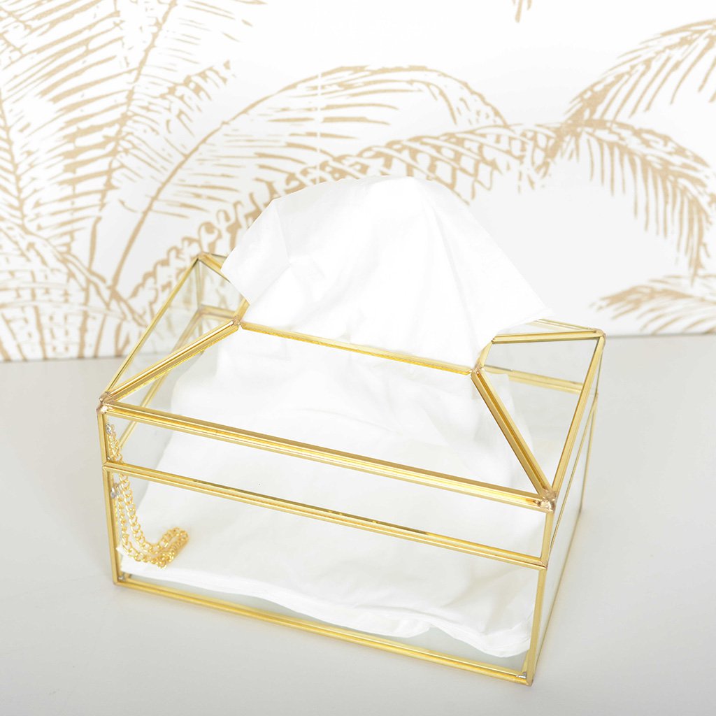 Zakdoekbox 23x13x13 cm glas met gouden rand