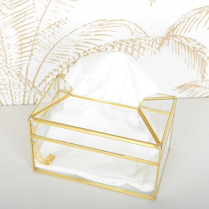 Zakdoekbox 23x13x13 cm glas met gouden rand
