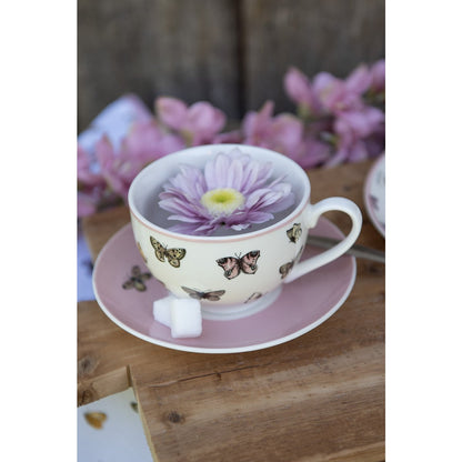Kop en schotel 200 ml porselein wit roze