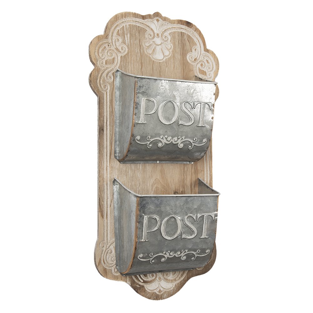 Letter Holder 26x10x53 cm Brown Grey Wood Mail Tray