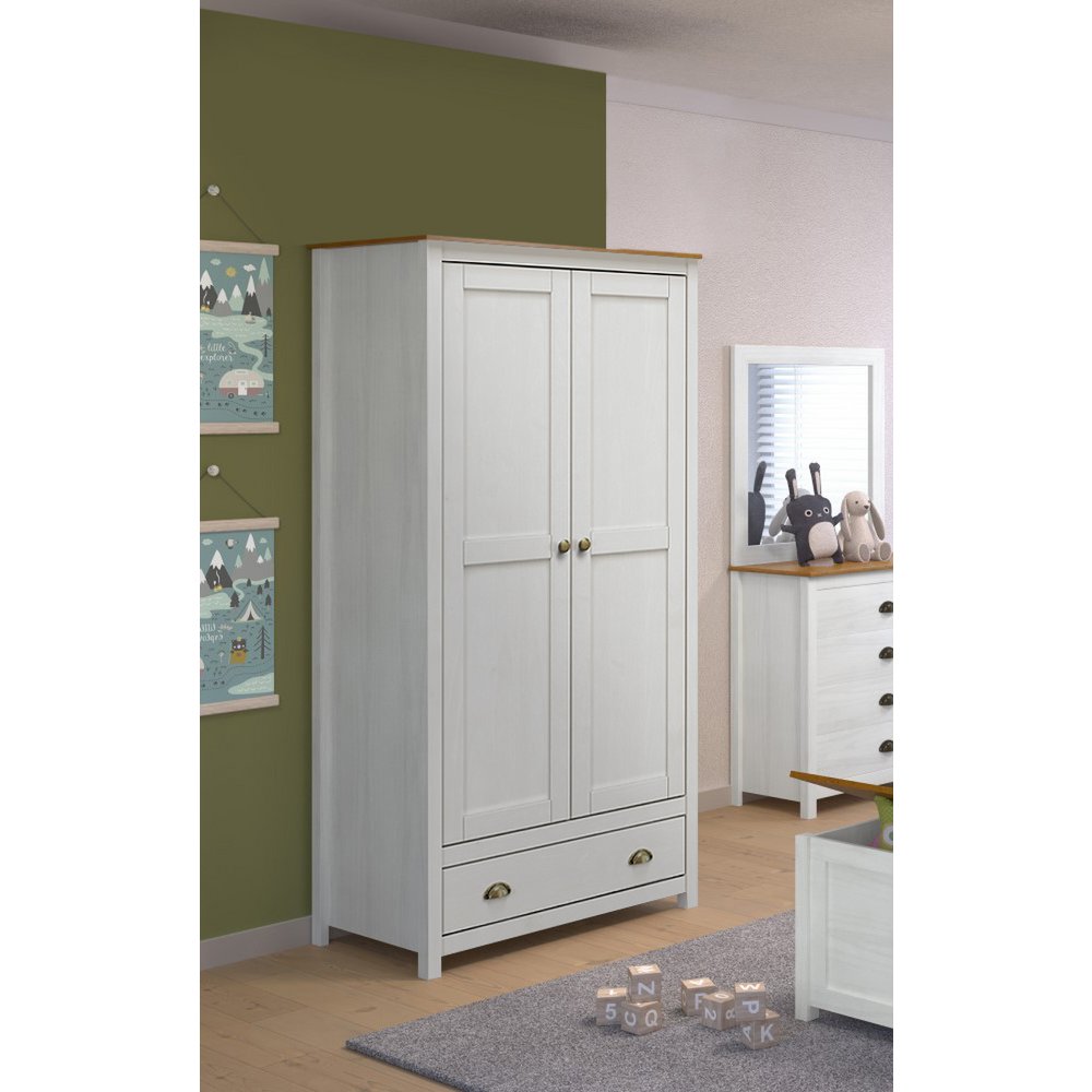 Kledingkast massief dennenhout wit bruin 91x54x185 cm