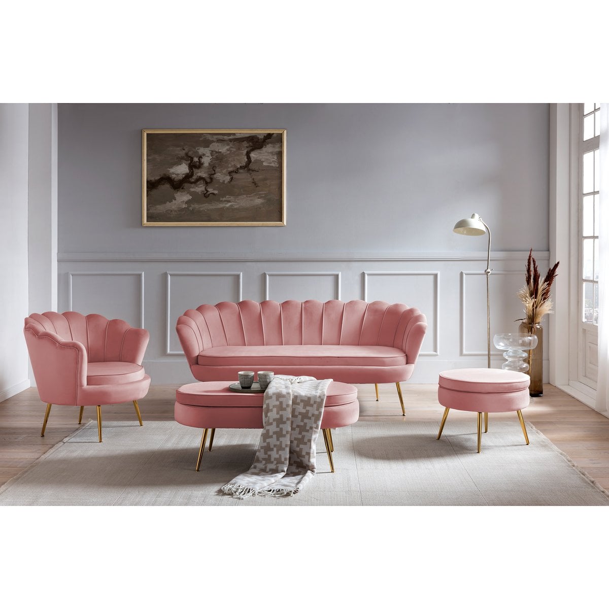 Shell armchair in Rose velvet