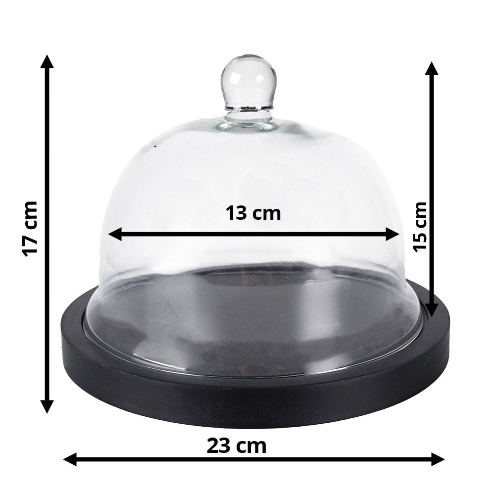 Cloche Ø 23x17 cm Black Wood Glass Cloche