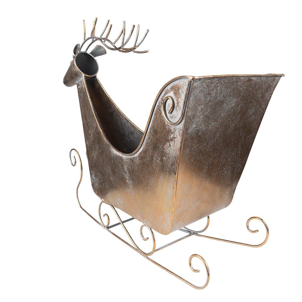 Decoratiebeeld rendier slee 54 cm koper metaal
