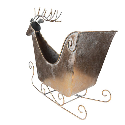 Decoratiebeeld rendier slee 54 cm koper metaal