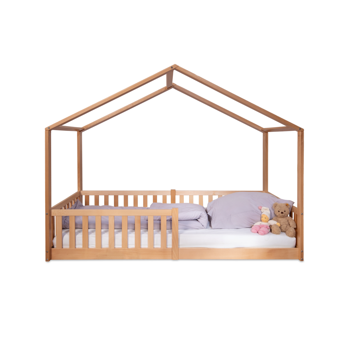 Tissi® vloerbed / huisbed Enno 90x200 cm Beech Nature incl. Opt. Dak