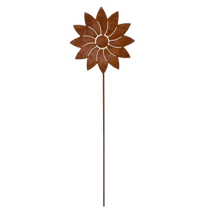 Metalen bloemdecoratie roestlook Ø13 cm op stok