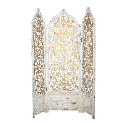 Kamerscherm 124x3x186 cm wit goud massief hout