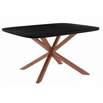 Eettafel 180x90 cm mangohout zwart stalen sterframe antiekbruin