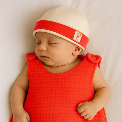 Babymuts biologisch katoen wit rood