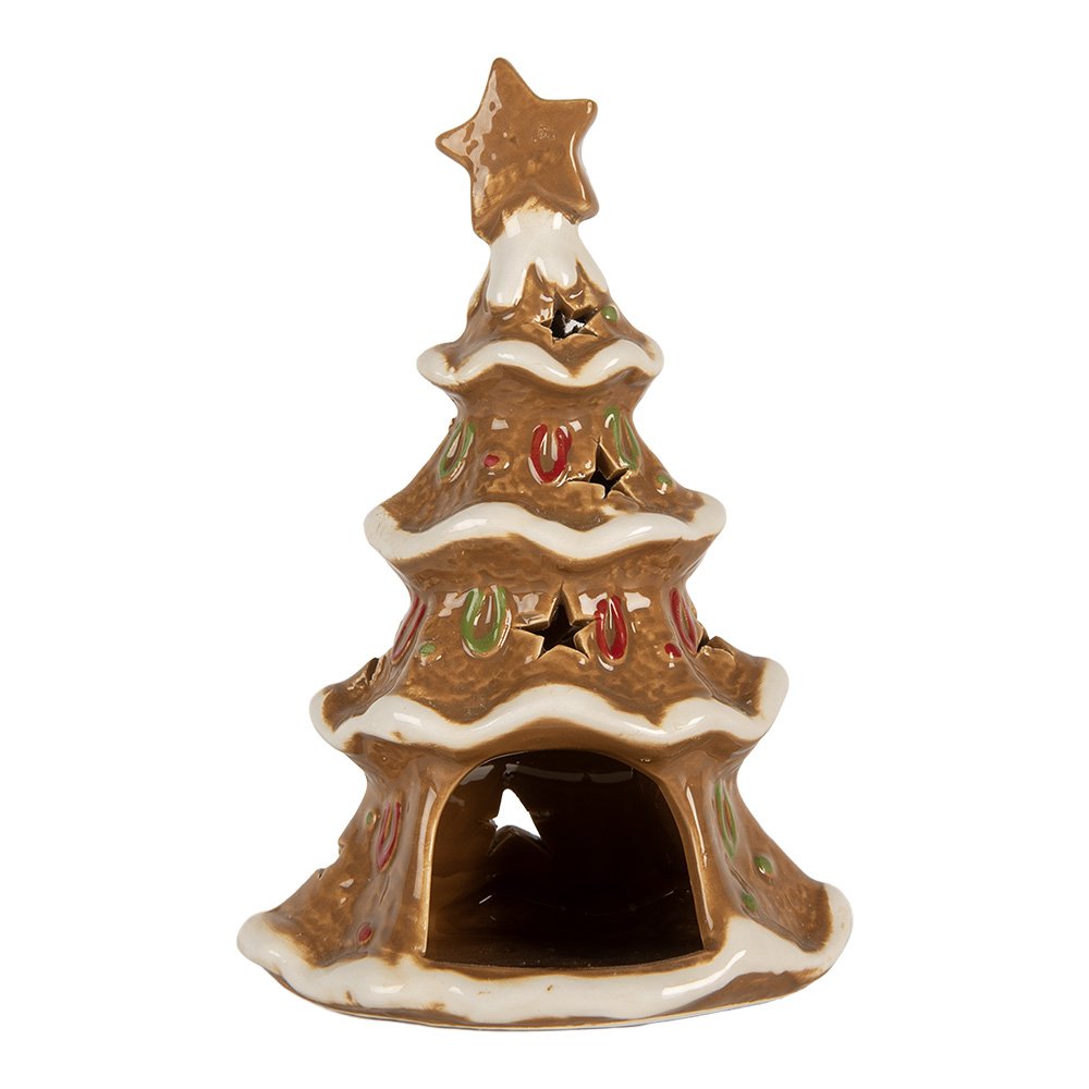 Tealight holder Christmas tree 11x8x17 cm Brown Ceramic
