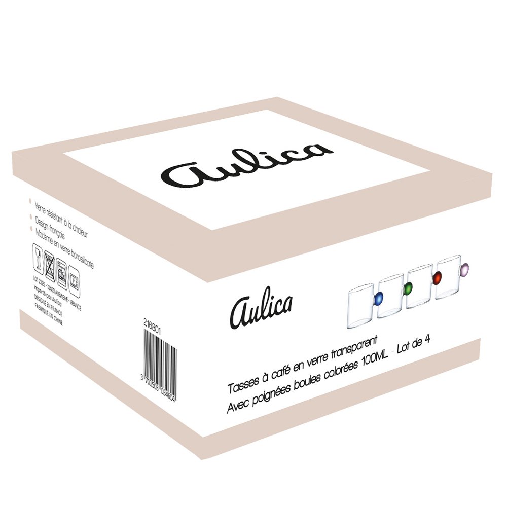 Glazen kopjes 100 ml set van 4 gekleurde greep