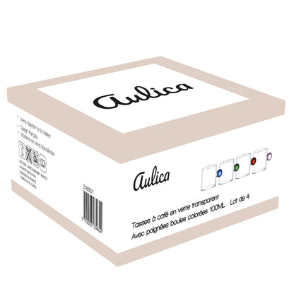 Glazen kopjes 100 ml set van 4 gekleurde greep