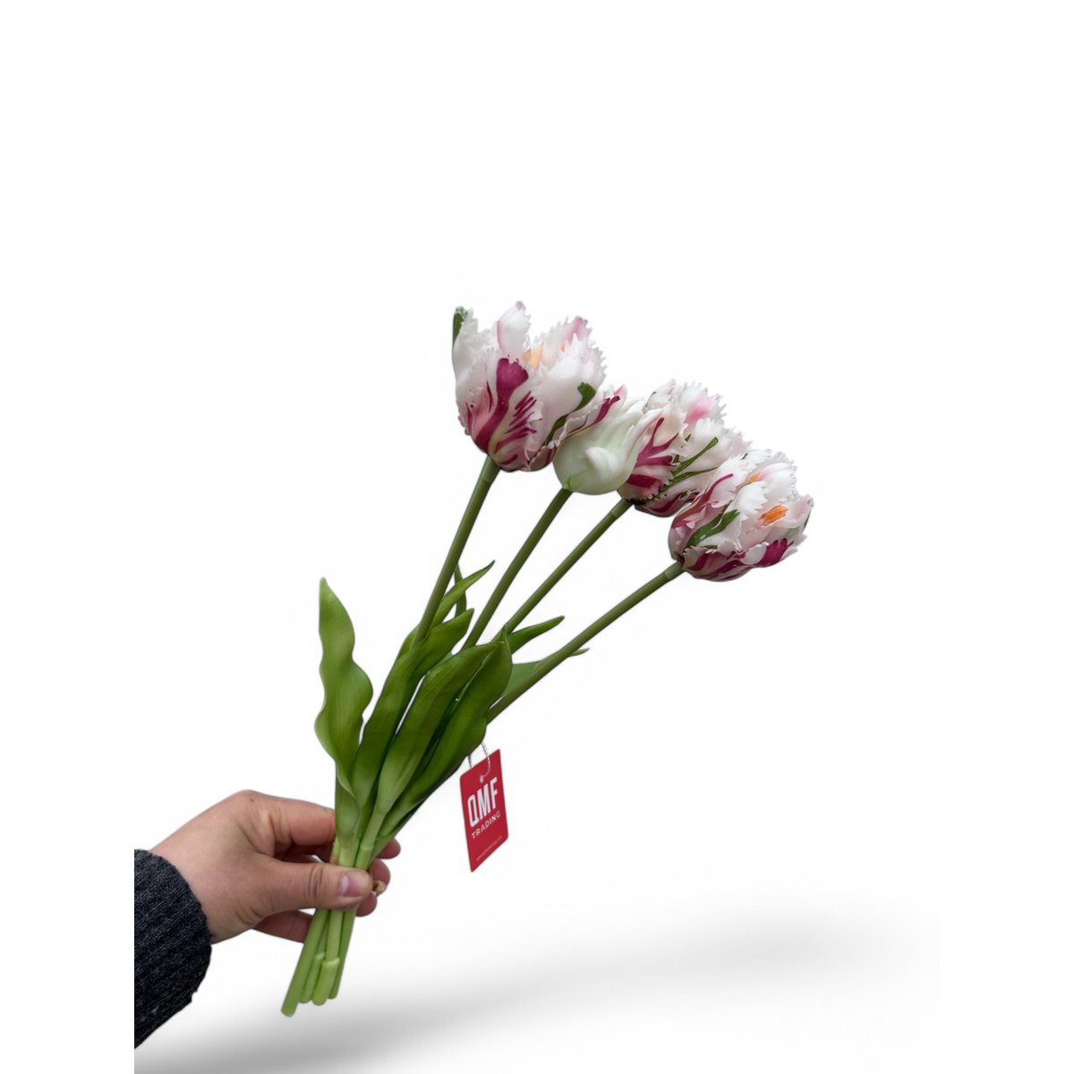 Kunstbloemen tulpen 5 stuks 35 cm roze wit