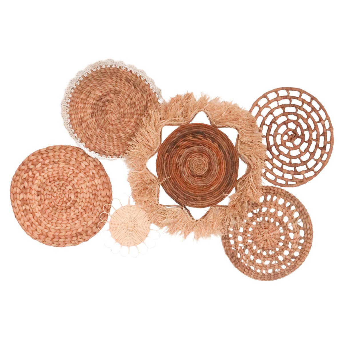 Wanddecoratieset 6 stuks 15-55 cm handgeweven natuurlijke materialen