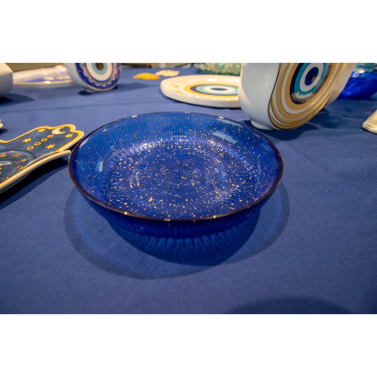 Kom blauw glas 15x15x3 cm