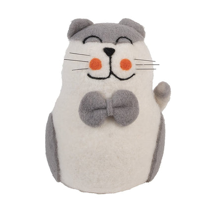Decoratie Beeld Kat 14x14x20 cm Wit Vilt