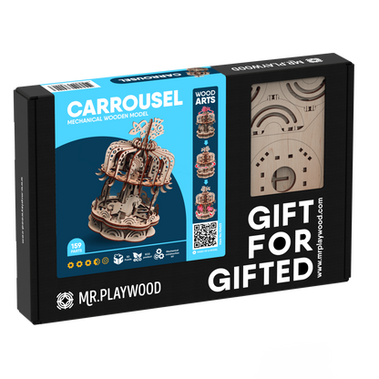 Houten 3D puzzel carrousel 25x25x32 cm