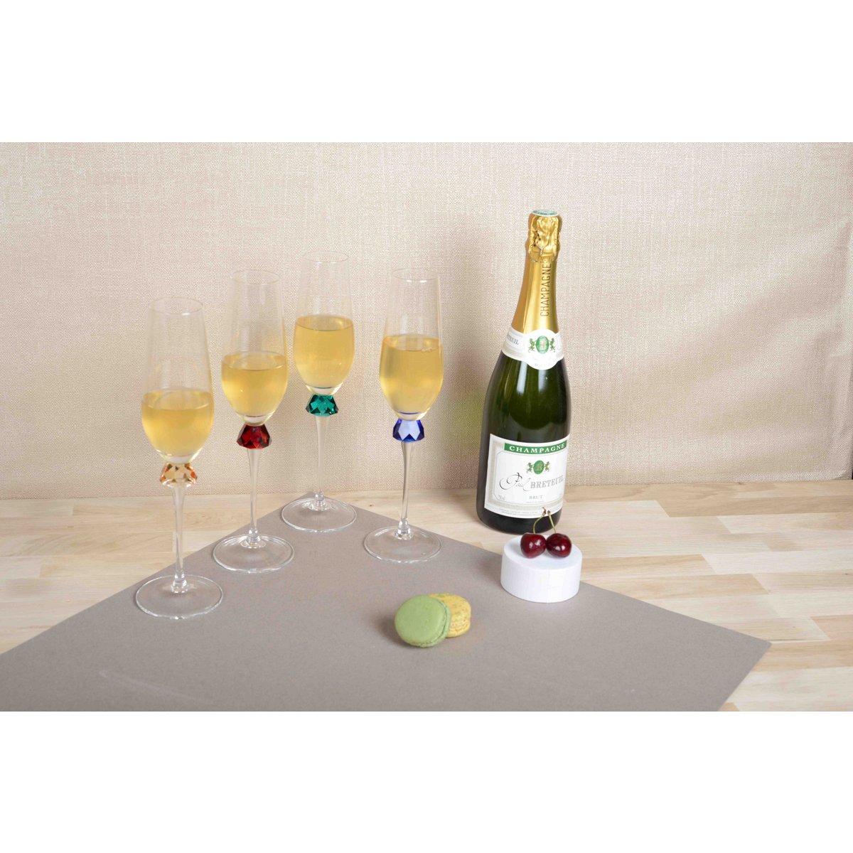 Champagne fluiten set van 4 diamantvoet gekleurd