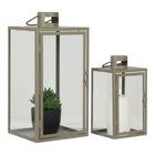 Lantaarns groen staal glas set van 2