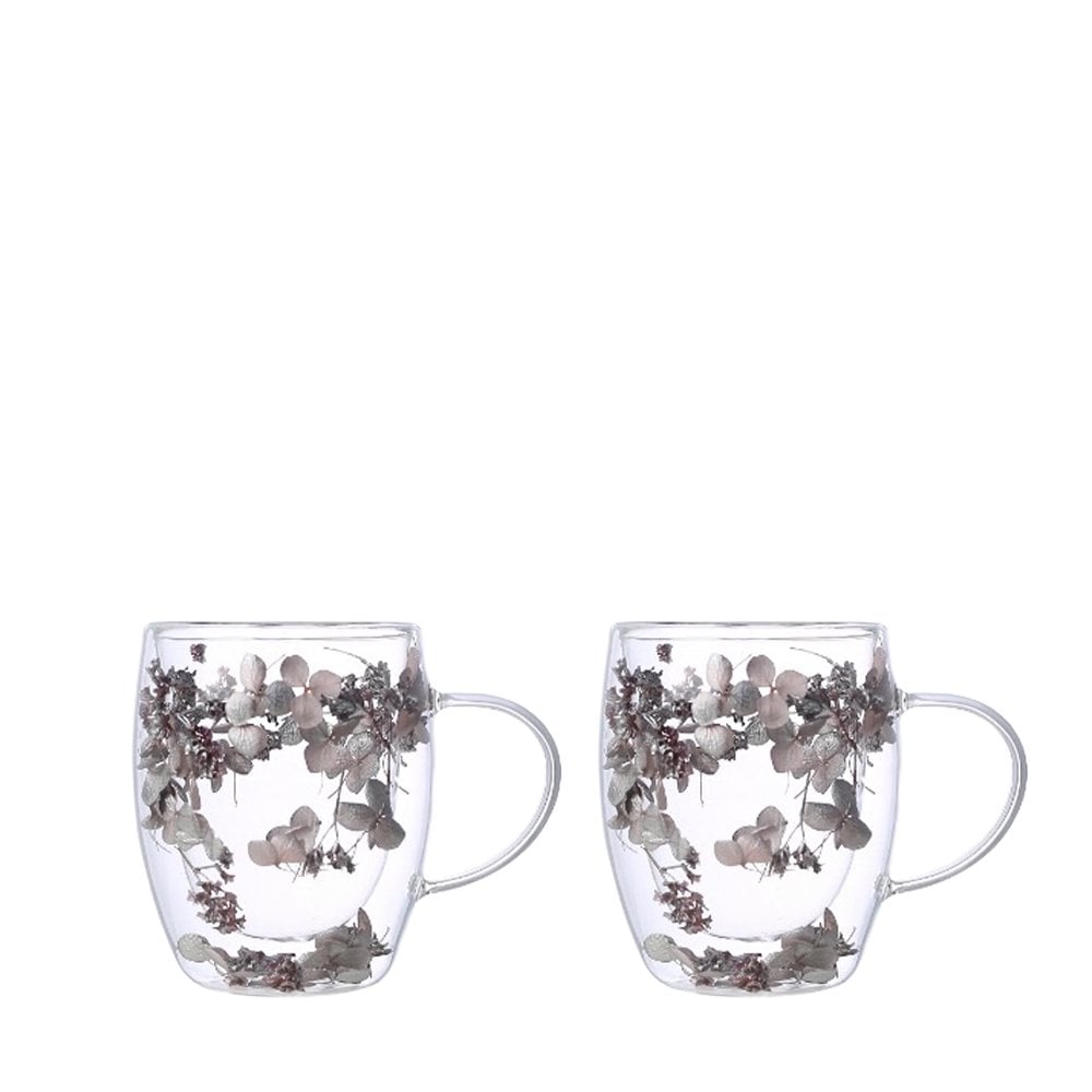 Theekopjes dubbelwandig 350 ml zilveren bloemen set van 2