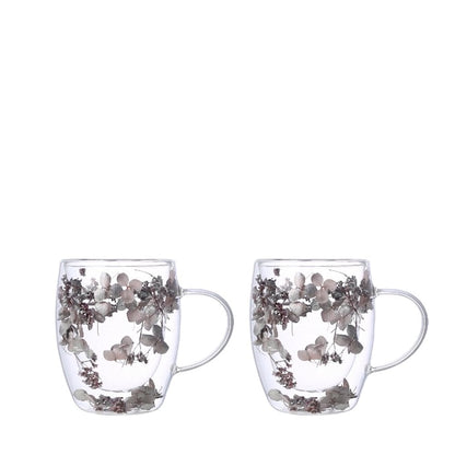 Theekopjes dubbelwandig 350 ml zilveren bloemen set van 2