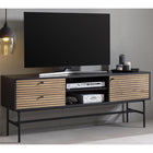 Lowboard black/oak real wood veneer