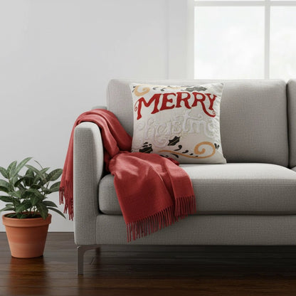 Kussenhoes 45x45 cm geborduurd kerst beige rood goud