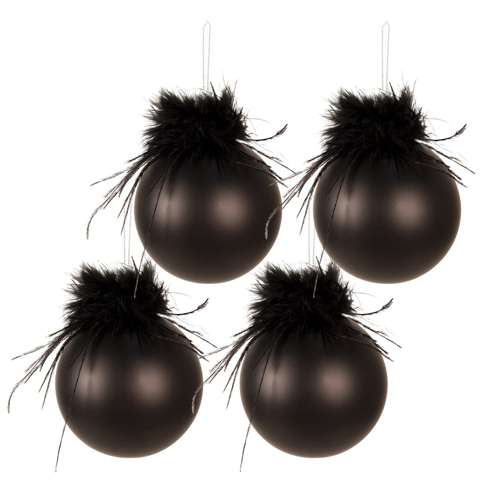 Christmas Bauble Set of 4 Ø 10 cm Black Glass Christmas Tree Decoration