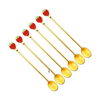 Aardbeienlepels goud set van 6