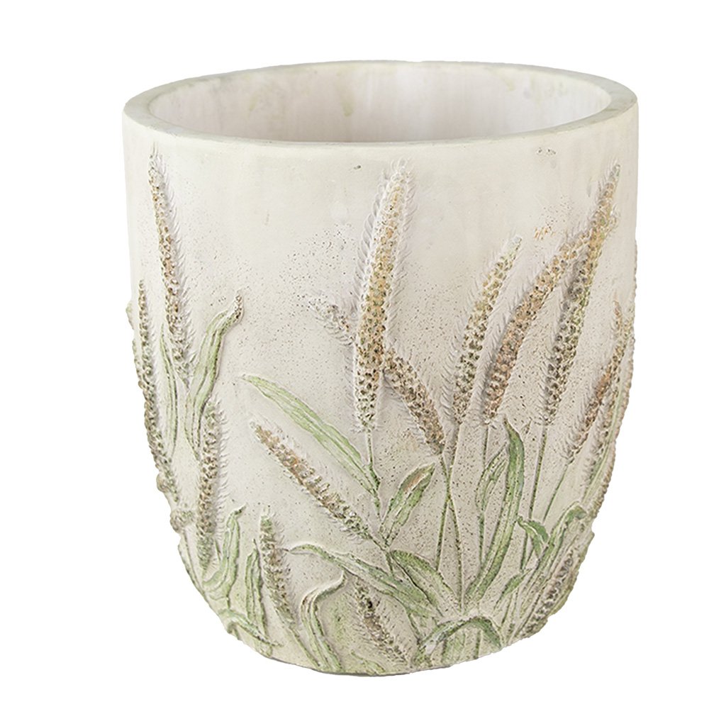 Bloempot Ø 20x20 cm Beige Groen Steen Korenhalmen Bloempot Binnen